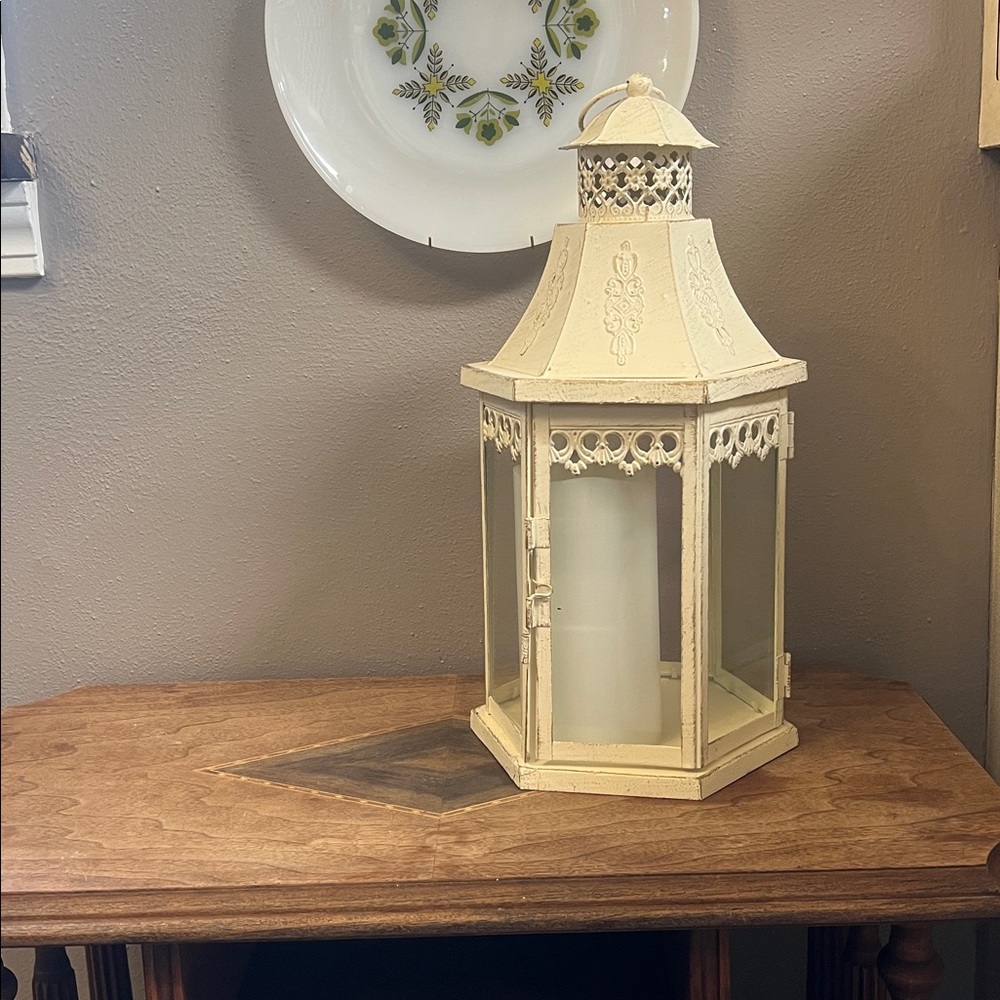 Cottage core glass cream lantern